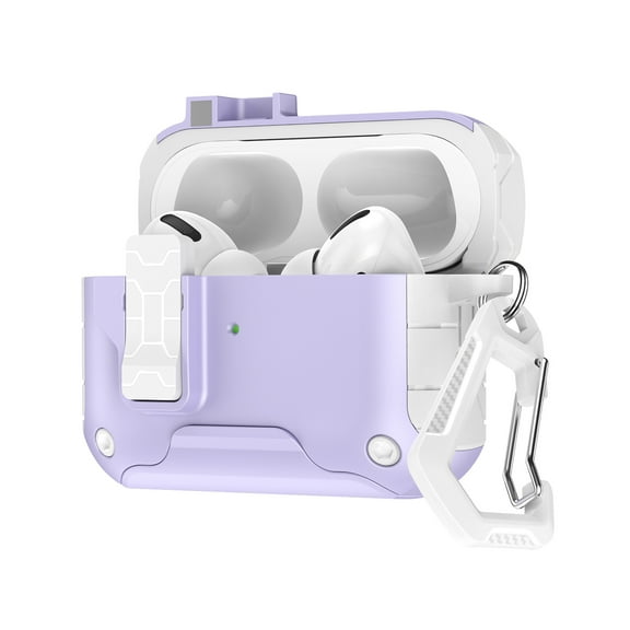 Allytechgroup for Airpods Pro 3rd Gen (2025) Case with Phone Stand, Built-in Keychain Safety Lock Support Wireless Charging Shockproof Protective Full Body Cover for Airpods Pro 3, Purple