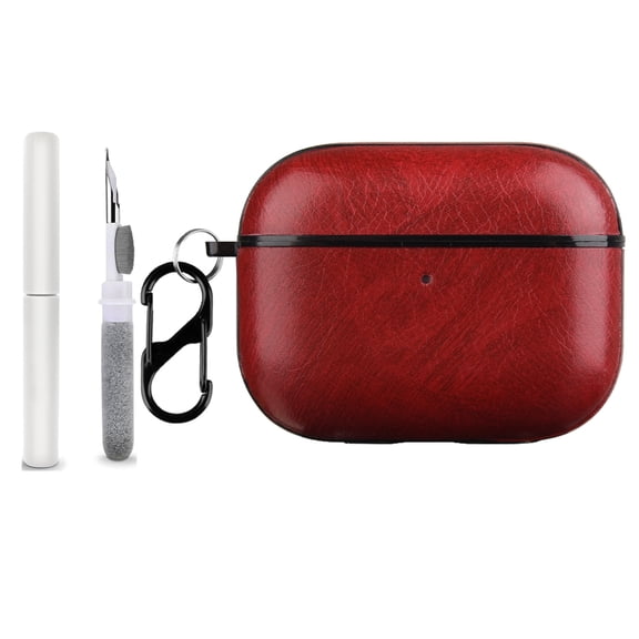 Allytechgroup for Airpods Pro 3rd Gen (2025) with Keychain & Cleaning Kit, PU Leather Visible Front LED Shockproof Full Body Protective Cover Headphone Case for Airpods Pro 3 (USB-C), Red