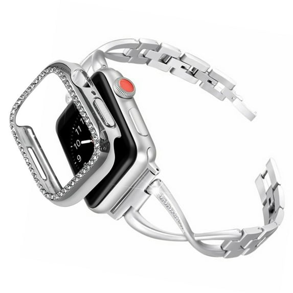 Allytechgroup Apple Watch Band + Case for Women Compatible with iWatch Series 3 2 1 42mm, Glitter Bling Stylish Luxury Bracelet Band with Case for Apple Watch 42mm, Silver