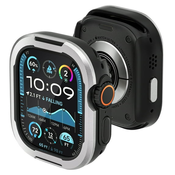 Allytechgroup for Apple Watch Ultra 1 2 49mm Case for Women Men, Rugged Shockproof Anti-Scratch Aluminum Alloy TPU Frame Bumper Case Cover for iWatch Ultra 1 2 49mm, Silver