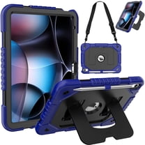 Allytechgroup for Apple iPad 11th 10th Gen Rugged Tablet Case Cover, Shock-Resistant PC TPU Basic Protective Case with Kickstand & Shoulder Strap Non-Slip for Women Men, Blue