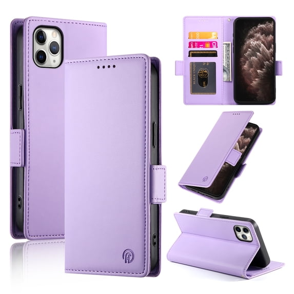 Allytechgroup for Apple iPhone 11 Pro Max Case Wallet, Retro PU Leather Slim Fit Business Style Magnetic Closure Cards Slots RFID Blocking Phone Case for Women Men, Purple