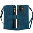 thumbnail image 1 of Allytechgroup for Apple iPhone 11 Wallet Case with Cards Holder/ Zipper Pocket/ Crossbody Shoulder Strap/ Hand Wrist, RFID Blocking PU Leather Protective Drop Proof Case for Women Men,Blue, 1 of 9