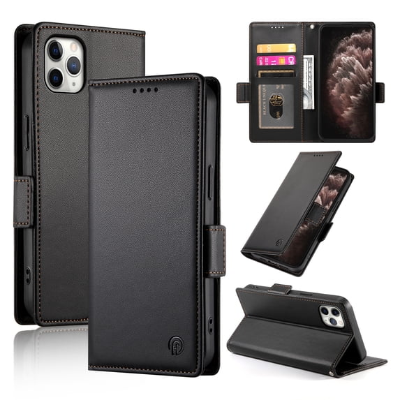 Allytechgroup for Apple iPhone 12 Pro Max Case Wallet, Retro PU Leather Slim Fit Business Style Magnetic Closure Cards Slots RFID Blocking Phone Case for Women Men, Black