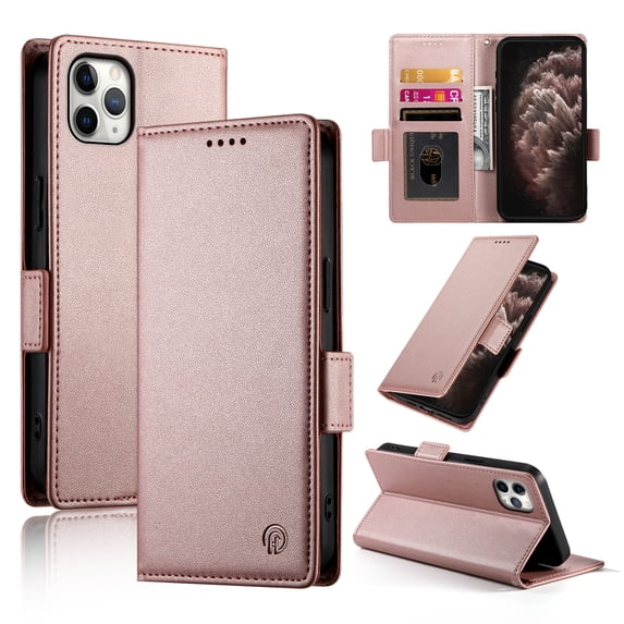 Allytechgroup for Apple iPhone 12 Pro Max Case Wallet, Retro PU Leather Slim Fit Business Style Magnetic Closure Cards Slots RFID Blocking Phone Case for Women Men, Rosegold
