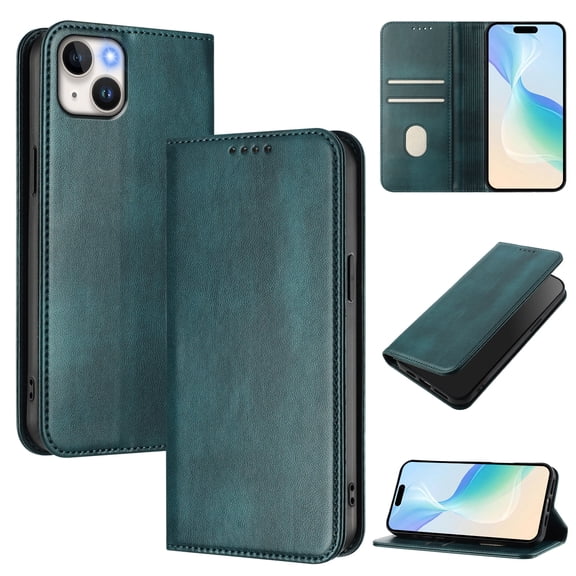Allytechgroup for Apple iPhone 13 Case Folio Stand RFID Blocking [Wireless Charging] Magnetic Wallet Cover with Credit Card Holder/Card Cash Pockets/PU Leather & Soft TPU Shockproof Cover, Darkgreen
