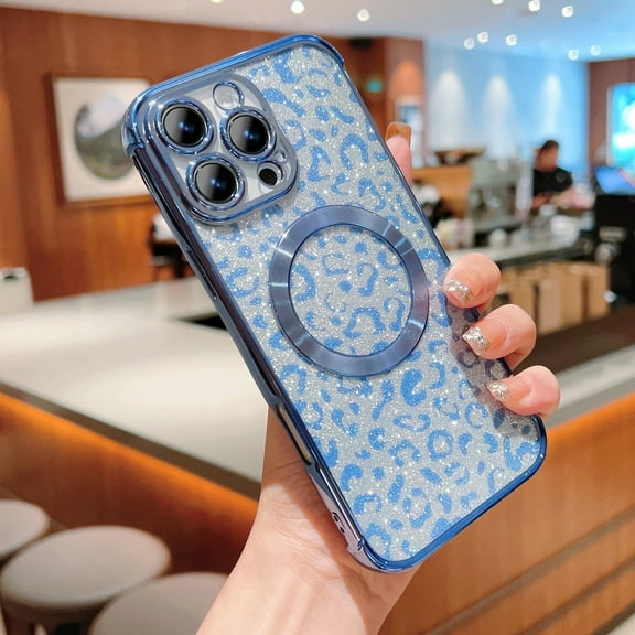 Allytechgroup for Apple iPhone 13 Case, Support Wireless Charging Slim Lightweight Protective Glitter Shell Rugged Shockproof Magnetic Back Cover Bumper for iPhone 13, Blue