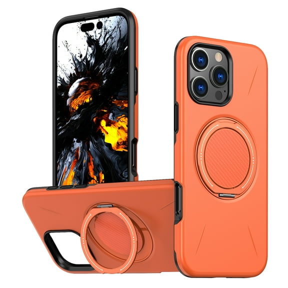 Allytechgroup For Apple iPhone 14 Magnetic Case Cover with Kickstand, [Compatible with Magsafe] Anti-Scratch Ring Holder Bumper Drop Protection Phone Case for iPhone 14, Orange