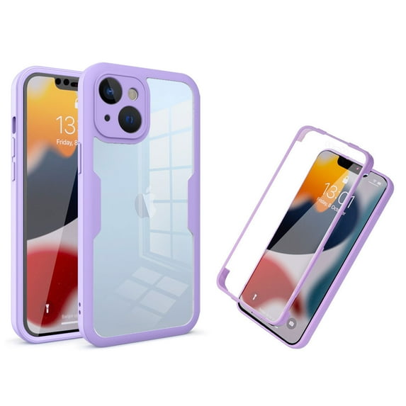 Allytechgroup for Apple iPhone 15 Case with Built-in Screen Protector, Full Body Protection Hard Acrylic Back Lightweight Scratch Resistant Clear Cover for iPhone 15 - Purple