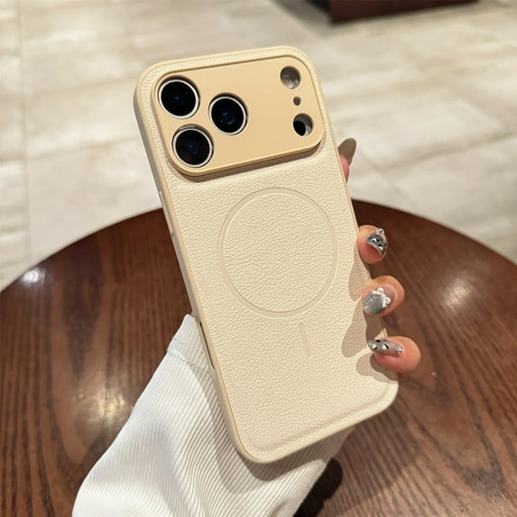Allytechgroup for Apple iPhone 15 Case, PU Leather PC+TPU Magnetic Protective Cover Anti-Scratch Shock-Absorbent Dust/Dirt Proof Anti-Fingerprint Non-Slip Wireless Charging Support, Beige