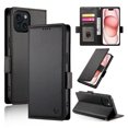 thumbnail image 1 of Allytechgroup for Apple iPhone 15 Plus Case Wallet, Retro PU Leather Slim Fit Business Style Magnetic Closure Cards Slots RFID Blocking Phone Case for Women Men, Black, 1 of 6