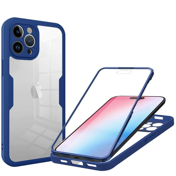 Allytechgroup for Apple iPhone 15 Pro Case with Built-in Screen Protector, Full Body Protection Hard Acrylic Back Lightweight Scratch Resistant Clear Cover for iPhone 15 Pro - Blue