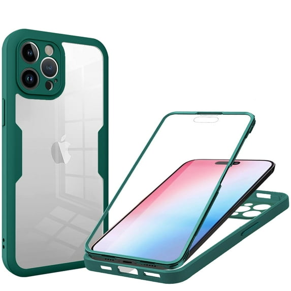 Allytechgroup for Apple iPhone 15 Pro Case with Built-in Screen Protector, Full Body Protection Hard Acrylic Back Lightweight Scratch Resistant Clear Cover for iPhone 15 Pro - Darkgreen