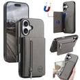 thumbnail image 1 of Allytechgroup for Apple iPhone 16 Plus Case, Slim PU Leather Back Cover with Zipper Card Pocket Anti-Scratch Shock-Absorbent Anti-Fingerprint Protective PC+TPU Basic Case for Women Men, Gray, 1 of 10