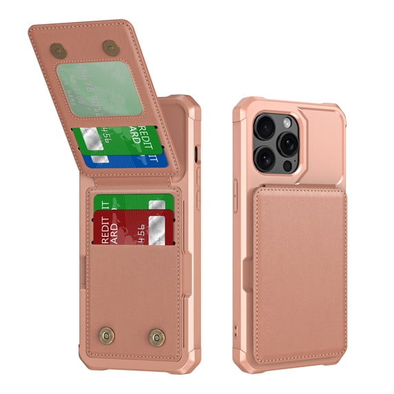 Allytechgroup for Apple iPhone 16 Pro Max Wallet Case Cover, Slim Fit Shockproof Phone Case with Card Holder, Magnetic Closure Premium PU Leather and PC Material for Women Men, Rosegold