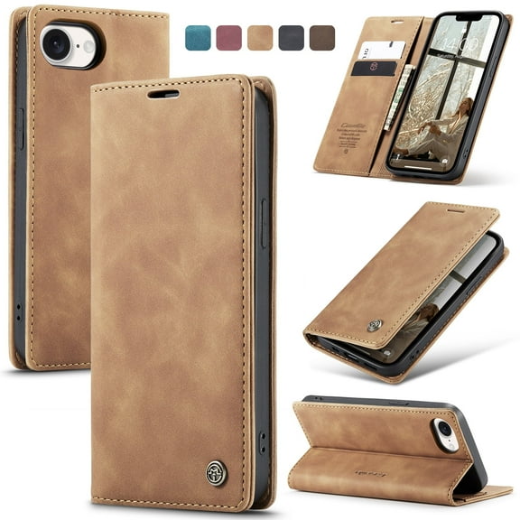 Allytechgroup for Apple iPhone 16e Case Slim Wallet Cover with Card Slots Holder/Cash Pocket [Magnetic Closure] PU Leather Flip Folio Kickstand Shockproof Stand Shockproof TPU Back Shell, Brown