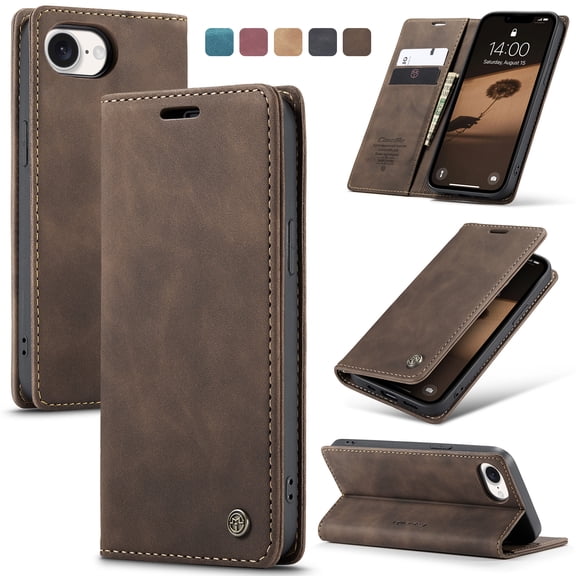 Allytechgroup for Apple iPhone 16e Case Slim Wallet Cover with Card Slots Holder/Cash Pocket [Magnetic Closure] PU Leather Flip Folio Kickstand Shockproof Stand Shockproof TPU Back Shell, Coffee