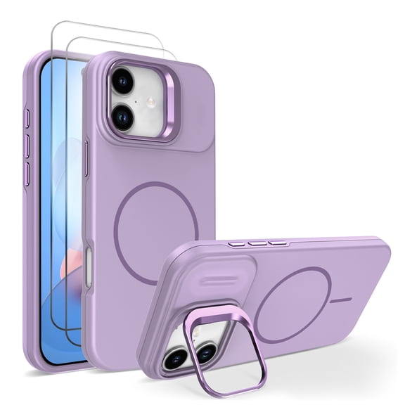 Allytechgroup for Apple iPhone 17 Case for with 2 Pcs Screen Protector, [Compatible with Magsafe] Stylish Non-Slip Anti-Scratch Bumper Anti-Scratch Phone Case for Women Men, Purple