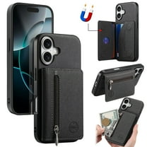Allytechgroup for Apple iPhone 17 Case, Slim PU Leather Back Cover with Zipper Card Pocket Anti-Scratch Shock-Absorbent Anti-Fingerprint Protective PC TPU Basic Case for Women Men, Black