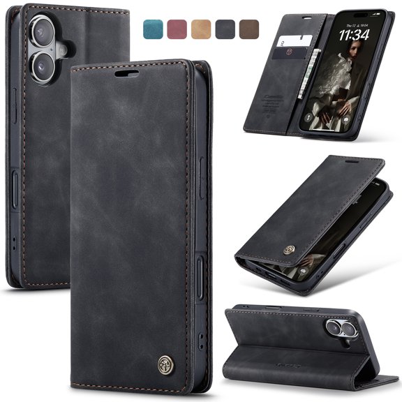 Allytechgroup for Apple iPhone 17 Case Slim Wallet Cover with Card Slots Holder/Cash Pocket [Magnetic Closure] PU Leather & TPU Flip Folio Kickstand Shockproof Stand Shockproof Retro Shell, Black