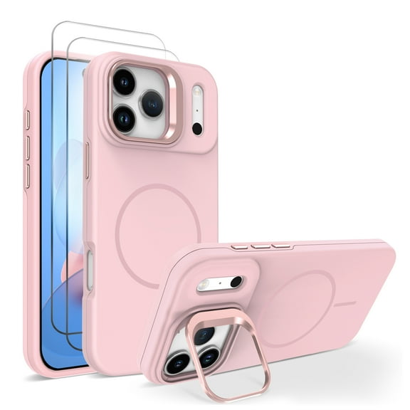 Allytechgroup for Apple iPhone 17 Pro Max Case for with 2 Pcs Screen Protector, [Compatible with Magsafe] Stylish Non-Slip Anti-Scratch Bumper Anti-Scratch Phone Case for Women Men, Pink