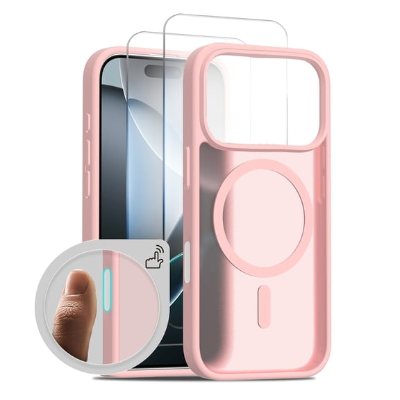 Allytechgroup for Apple iPhone 17 Pro Max Case, Matte Translucent Back Cover Compatible with Magsafe Slim Fit Shell with Camera Control Button Shockproof Phone Case for iPhone 17 Pro Max, Pink