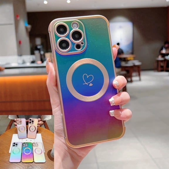 Allytechgroup Magnetic Glitter Bling Soft Shell Back Cover Cell Phone Case with Protective Case Cover for Apple iPhone 17 Pro Max, Multi-Color