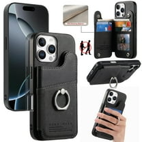 Allytechgroup for Apple iPhone 17 Pro Protective Case Back Cover with Card Pocket and Credit Card Slot, Anti-Scratch Shock-Absorbent Anti-Fingerprint PU Leather PC TPU Shockproof Bumper, Black
