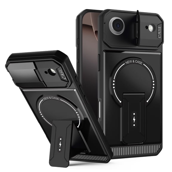 Allytechgroup for Apple iPhone Air Case with Camera Cover/ Kickstand [Compatible with MagSafe] Magnetic Wireless Charging Case Hard PC + Soft TPU Back Shockproof Military Grade Shell, Black