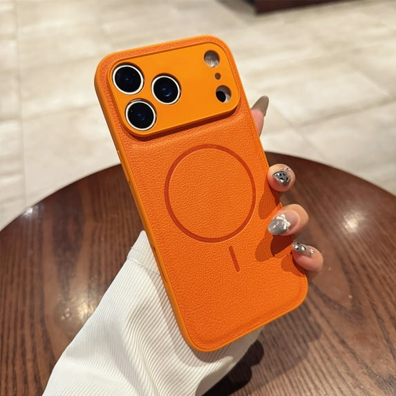 Allytechgroup for Apple iPhone Air Case, PU Leather PC+TPU Magnetic Protective Cover Anti-Scratch Shock-Absorbent Dust/Dirt Proof Anti-Fingerprint Non-Slip Wireless Charging Support, Orange