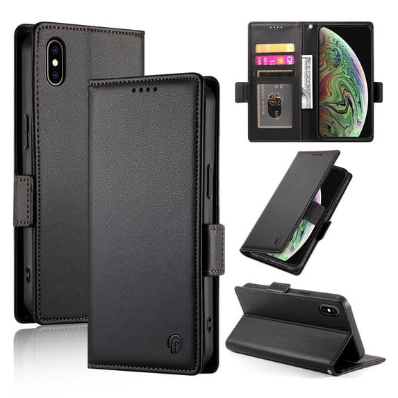 Allytechgroup for Apple iPhone X/ iPhone XS Case Wallet, Retro PU Leather Slim Fit Business Style Magnetic Closure Cards Slots RFID Blocking Phone Case for Women Men, Black