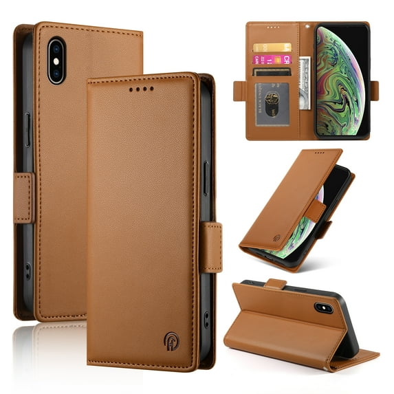 Allytechgroup for Apple iPhone X/ iPhone XS Case Wallet, Retro PU Leather Slim Fit Business Style Magnetic Closure Cards Slots RFID Blocking Phone Case for Women Men, Brown
