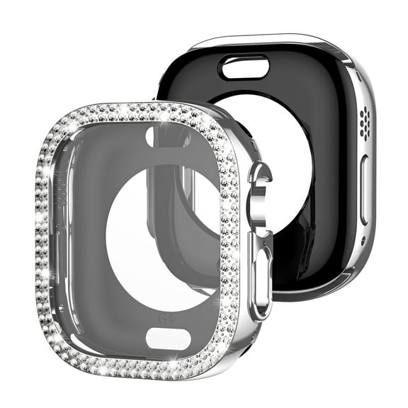 Allytechgroup Bling Bumper Case Compatible with Apple Watch Series 11/10 42mm Case, [Screen Protection] Crystal Diamond Rhinestone Protective Face Cover for iWatch Series 11/10 42mm, Silver