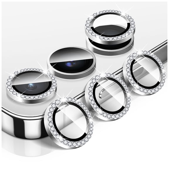 Allytechgroup Bling Camera Lens Protector for Samsung Galaxy Z Flip 7, Diamond Tempered Glass Back Camera Cover, Sparkling Individual Metal Rings Film Stickers Screen Protector, Silver