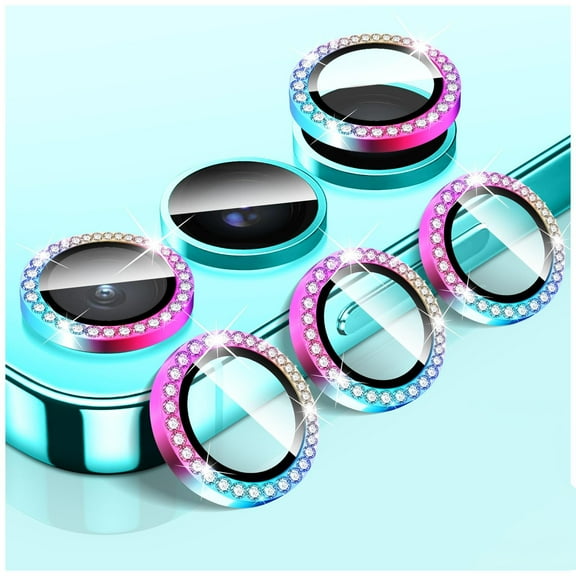 Allytechgroup Bling Camera Lens Protector for Samsung Galaxy Z Fold 7, Diamond Tempered Glass Back Camera Cover, Sparkling Individual Metal Rings Film Stickers Screen Protector, Colorful