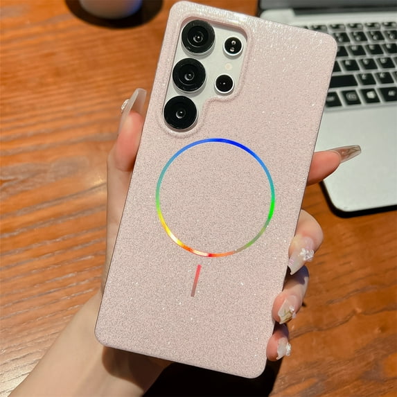 Allytechgroup Bling Case for Samsung Galaxy S24, Slim Sparkly Phone Case Support Wireless Charging Shcokproof Magnetic Back Cover Bumper for Apple Samsung Galaxy S24 Women Girls, Pink