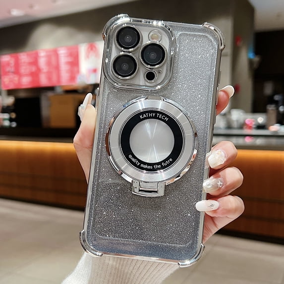Allytechgroup Bling Case for iPhone 11 Pro with Kickstand, Built-in Camear Lens Protector Support Wireless Charging Shockproof Protective Magnetic Back Cover for iPhone 11 Pro, Silver