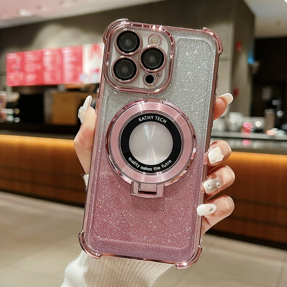 Allytechgroup Bling Case for iPhone 11 Pro Max with Kickstand, Built-in Camear Lens Protector Support Wireless Charging Shockproof Protective Magnetic Back Cover for iPhone 11 Pro Max, Pink