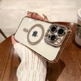 thumbnail image 1 of Allytechgroup Bling Glitter Clear Phone Case for Apple iPhone 14, Compatible with Magsafe Clear Diamond Embossed Bumper Anti-Yellow Shockproof Rugged Cover Case for Girls Women, Gold, 1 of 7