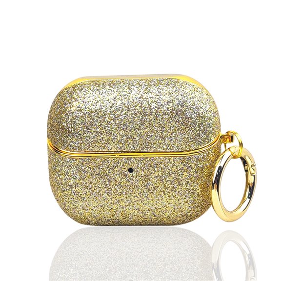 Allytechgroup for Bling Glitter Galaxy Buds 3/3pro Case with Keychain, Slim Lightweight Shockproof Protective Cover for Women Girls, Anti-Scratch PC TPU Case with Precise Cutouts, Gold