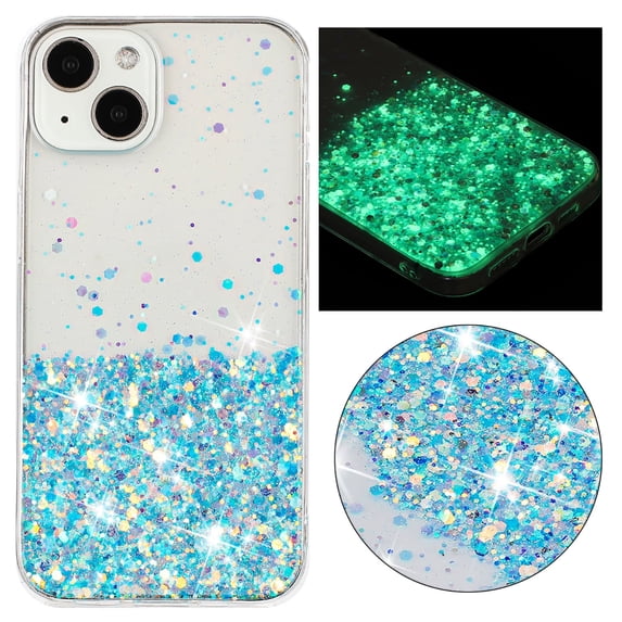 Allytechgroup Bling Luminous Fluorescent Shock-Absorbent Soft Back Cover Cell Phone Case for Apple iPhone 14 Plus, Blue