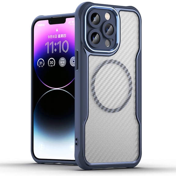 Allytechgroup Carbon Fiber Case for iPhone 16 Pro, 360-Degree Protection Thin & Light Design Full Camera Lens Protection Anti-Fingerprint & Non-Slip Flexible & Luxury Bumper, Blue
