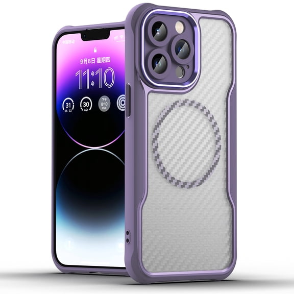 Allytechgroup Carbon Fiber Case for iPhone 16 Pro Max, 360-Degree Protection Thin & Light Design Full Camera Lens Protection Anti-Fingerprint & Non-Slip Flexible & Luxury Bumper, Purple