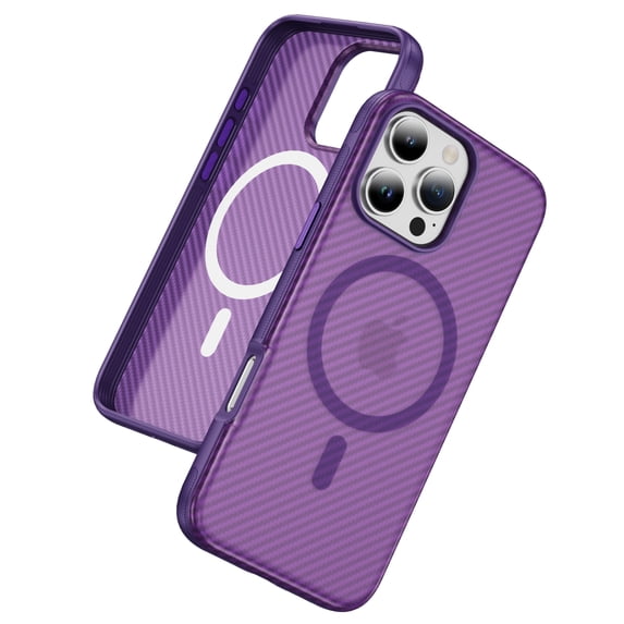 Allytechgroup Carbon Fiber Case for iPhone 16 Pro, Slim Lightweight Magnetic Back Cover Support Wireless Charging Non-Slip Shockproof Anti-Scratch for iPhone 16 Pro Women Men, Purple