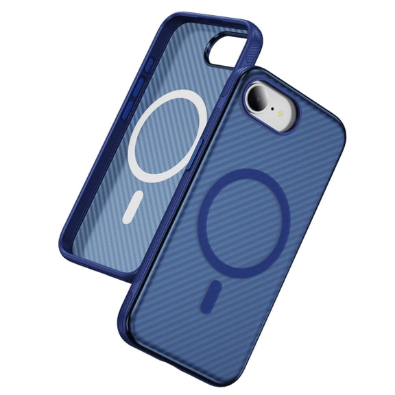 Allytechgroup Carbon Fiber Case for iPhone 16e/ iPhone 17e, Slim Lightweight Magnetic Back Cover Support Wireless Charging Non-Slip Shockproof Anti-Scratch for iPhone 16e/ iPhone 17e, Blue
