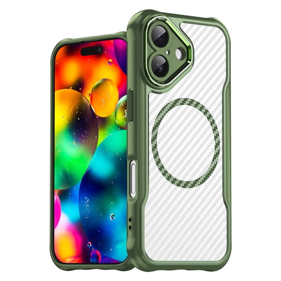 Allytechgroup Carbon Fiber Case for iPhone 16e/17e, Thin & Light Design Full Camera Lens Protection Anti-Fingerprint & Non-Slip Flexible Shockproof Protective Back Cover for Women Men, Green