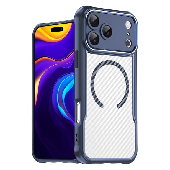 Allytechgroup Carbon Fiber Case for iPhone 17 Pro, Thin & Light Design Full Camera Lens Protection Anti-Fingerprint & Non-Slip Flexible Shockproof Protective Back Cover for Women Men, Blue