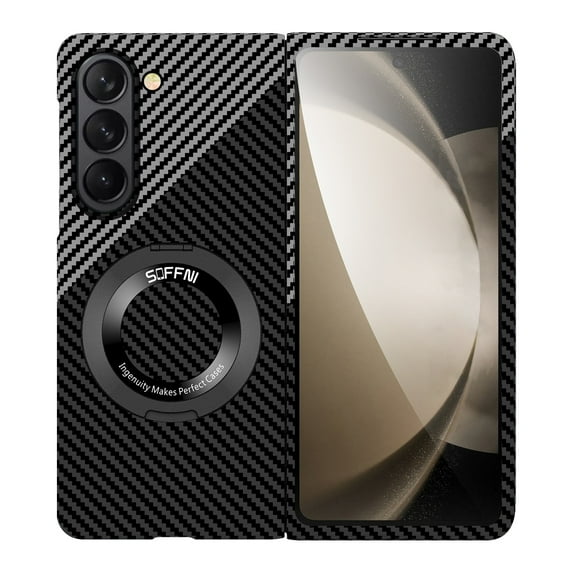 Allytechgroup Carbon Fiber Galaxy Z Fold 3 Case, Shockproof Phone Case for Samsung Galaxy Z Fold 3 with Kickstand and Magnetic Back Cover Compatible Magsafe Car Mount, Blacksilver