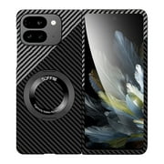 Allytechgroup Carbon Fiber Google Pixel 9 Pro Fold Case, Shockproof Phone Case for Google Pixel 9 Pro Fold with Kickstand and Magnetic Back Cover Compatible Magsafe Car Mount, Blacksilver