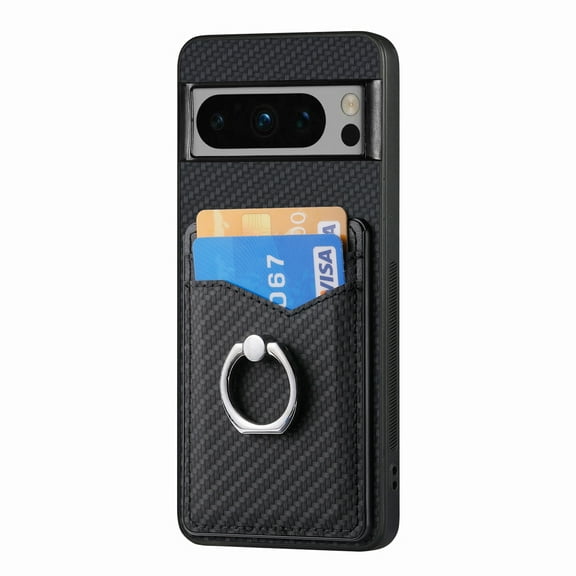 Allytechgroup Cards Holder Wallet Case for Apple Google Pixel 6a, PU Leather Slim Fit Shell Vintage Cards Slots Ring Holder Stand Easy Grip Phone Case for Google Pixel 6a, Black